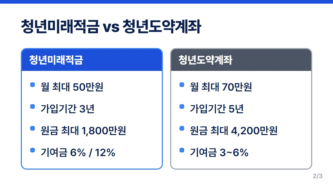 청년미래적금과 청년도약계좌 월 납입 한도·가입기간·원금·기여금 차이 비교